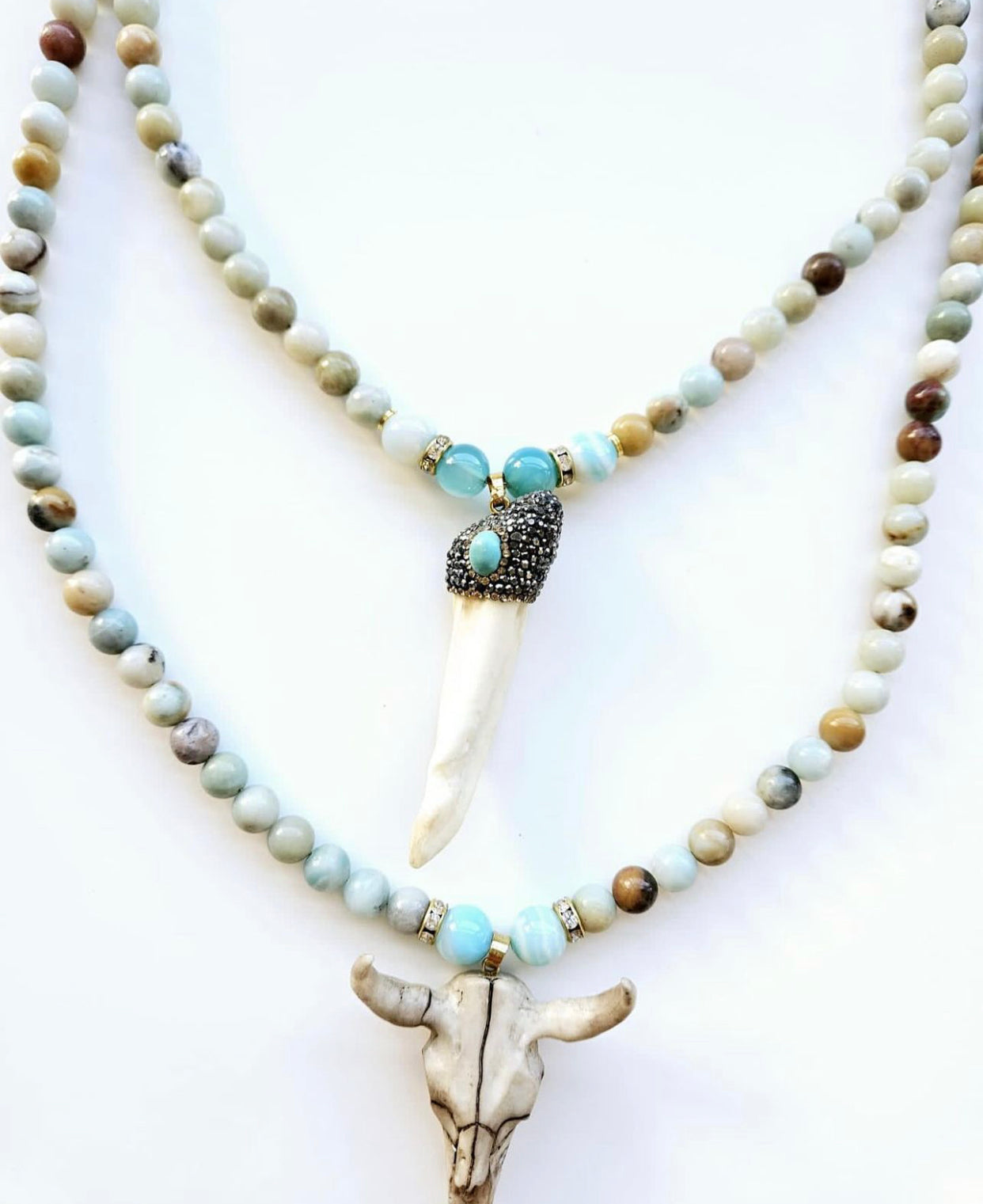 COLLAR DOBLE PIEDRA NATURAL CON COLGANTES