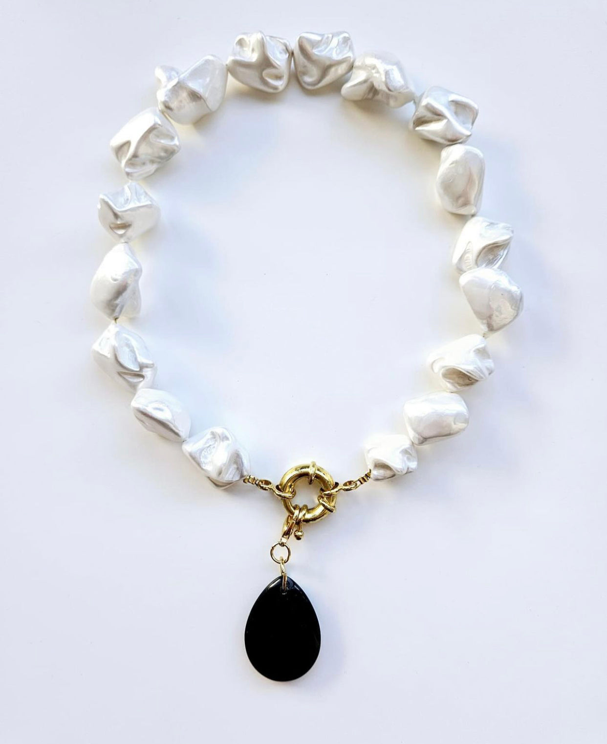 COLLAR DOBLE PIEDRA NATURAL Y PERLA