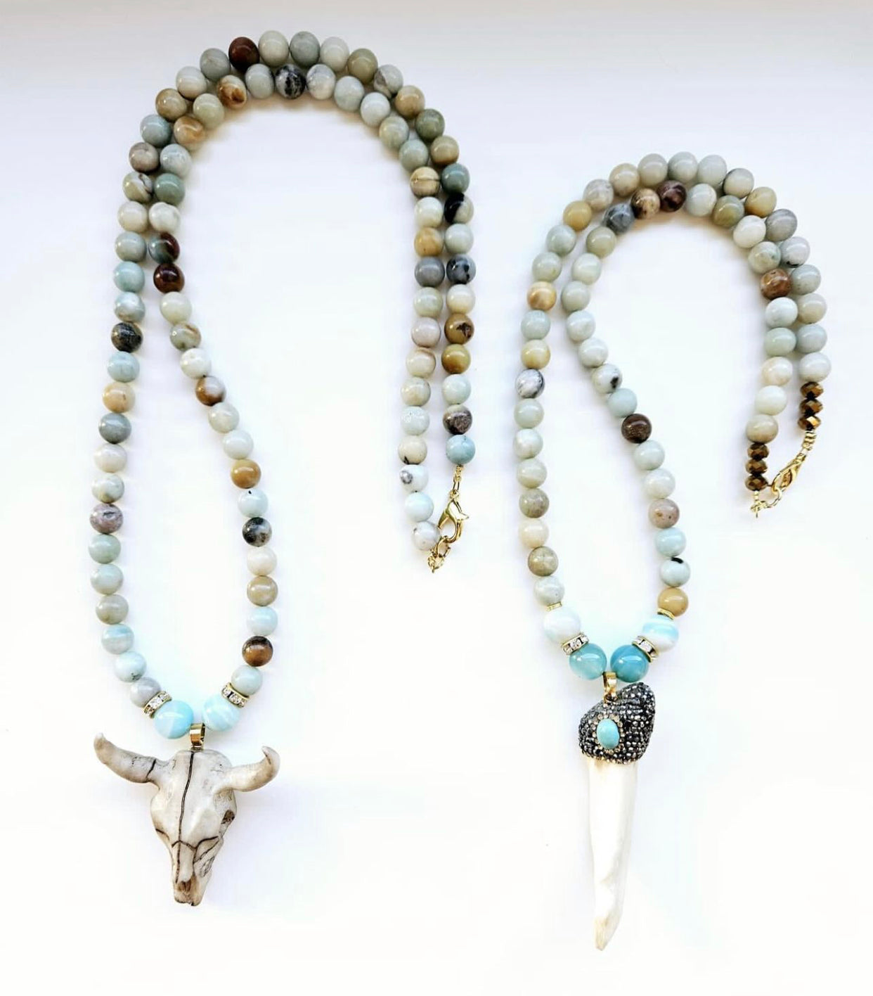COLLAR DOBLE PIEDRA NATURAL CON COLGANTES