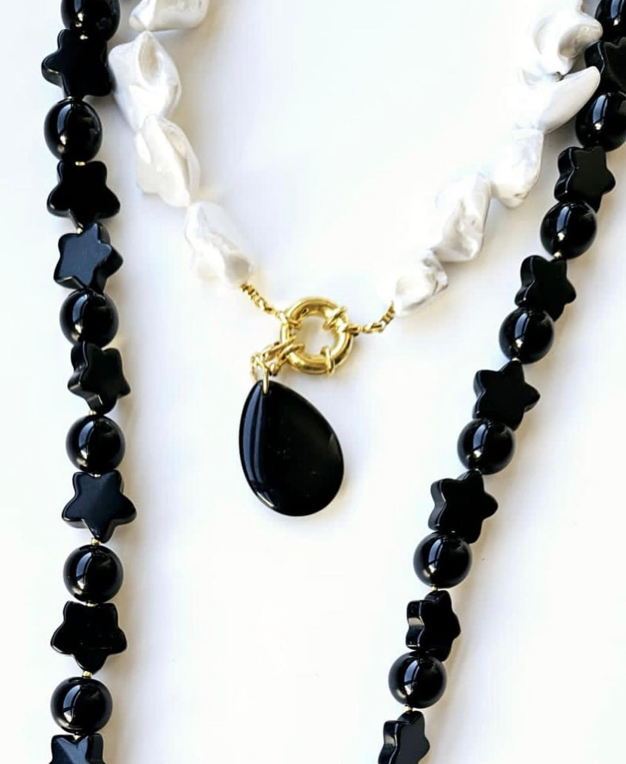 COLLAR DOBLE PIEDRA NATURAL Y PERLA