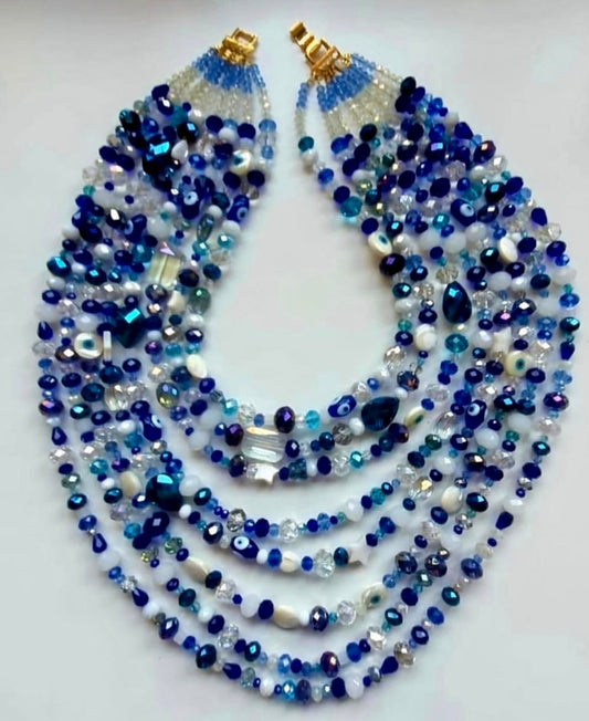 COLLAR CRISTALES CON OJOS TURCOS Y PASANTES DE NÁCAR