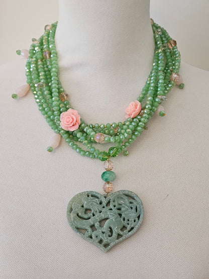 COLLAR CRISTALES CON COLGANTE DE JADE