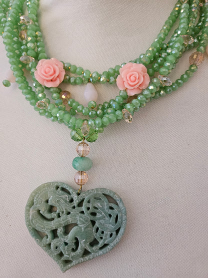 COLLAR CRISTALES CON COLGANTE DE JADE