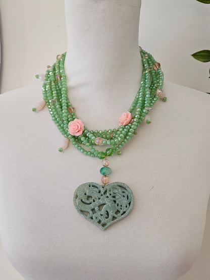 COLLAR CRISTALES CON COLGANTE DE JADE