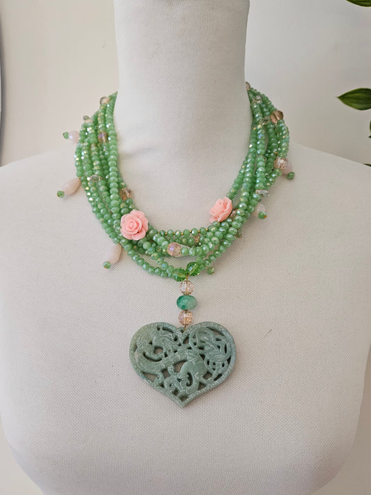 COLLAR CRISTALES CON COLGANTE DE JADE